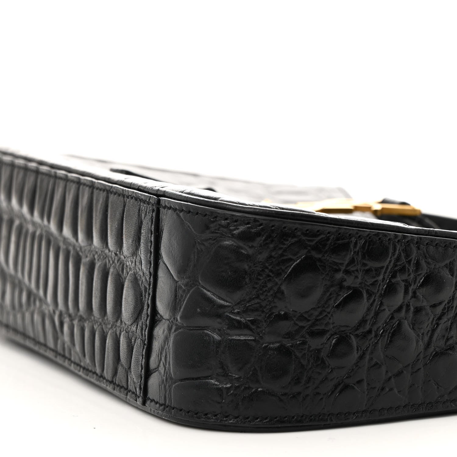Saint Laurent Calfskin Crocodile Embossed Le 5 A 7 Hobo Black 9 of 11