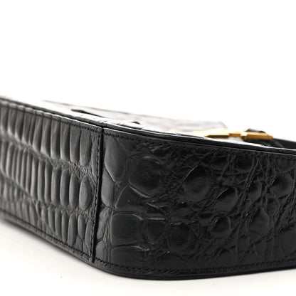 Saint Laurent Calfskin Crocodile Embossed Le 5 A 7 Hobo Black 9 of 11