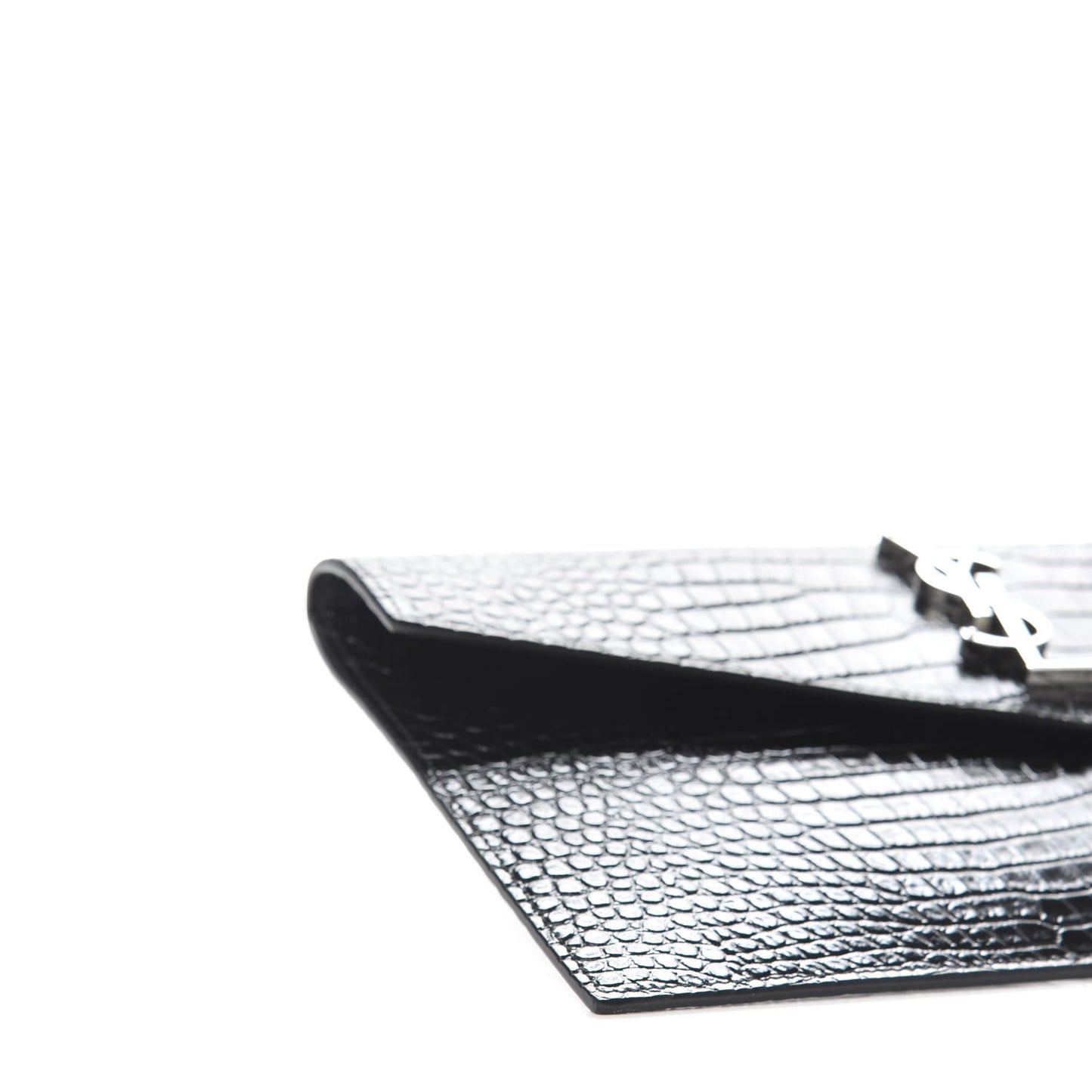 Calfskin Crocodile Embossed Uptown Monogram Clutch Black