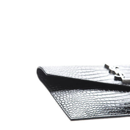 Saint Laurent Calfskin Crocodile Embossed Uptown Monogram Clutch Black 5 of 10