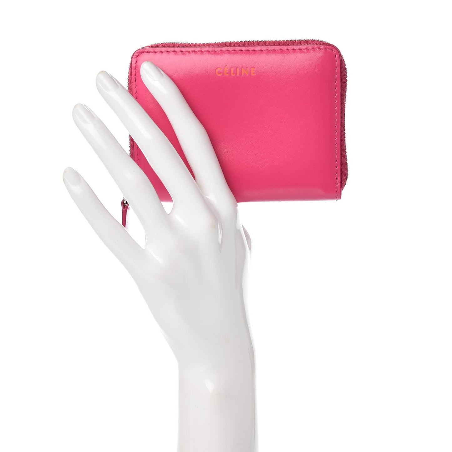 Calfskin Zip Around Card Holder Wallet Fuchsia