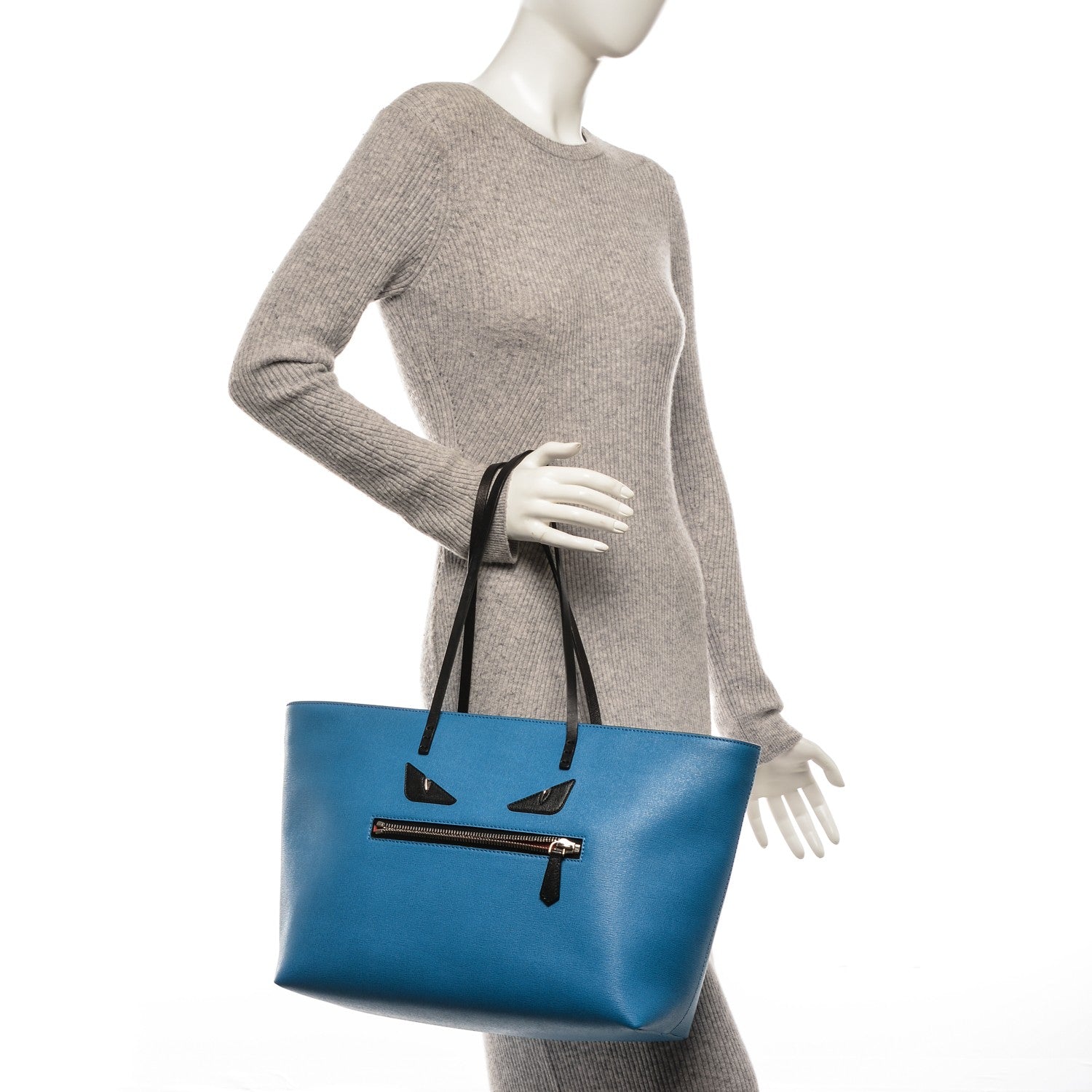 Fendi Vitello Elite Cuoio Monster Buggies Medium Roll Tote Blue Royal Black 2 of 7