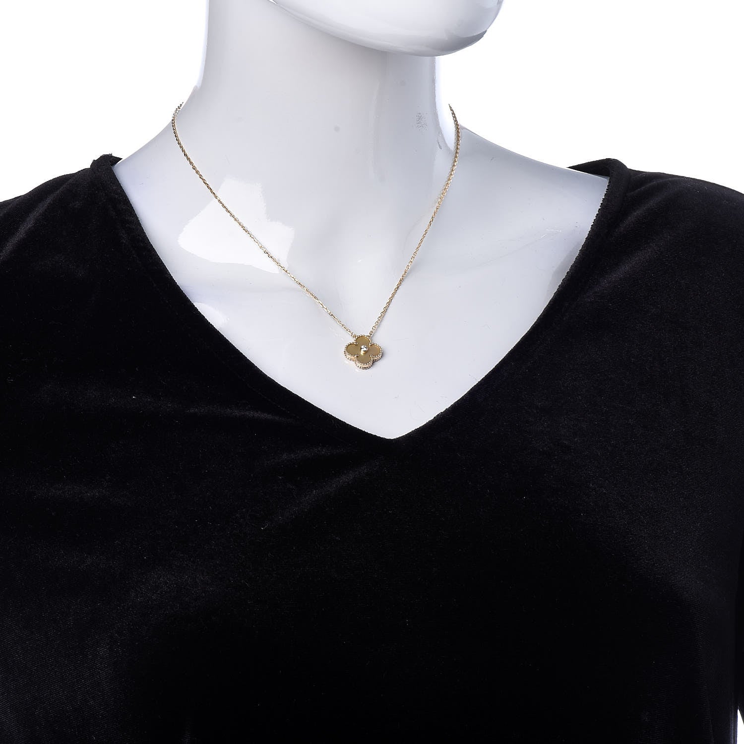 Van Cleef & Arpels 18K Yellow Gold Diamond Yellow Mother of Pearl Vintage Alhambra Pendant Necklace 2 of 8