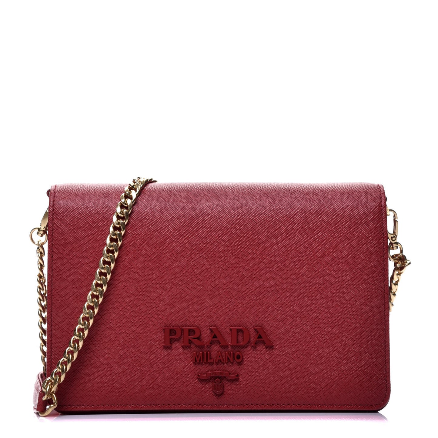 Saffiano Lux Monochrome Chain Wallet Fuoco