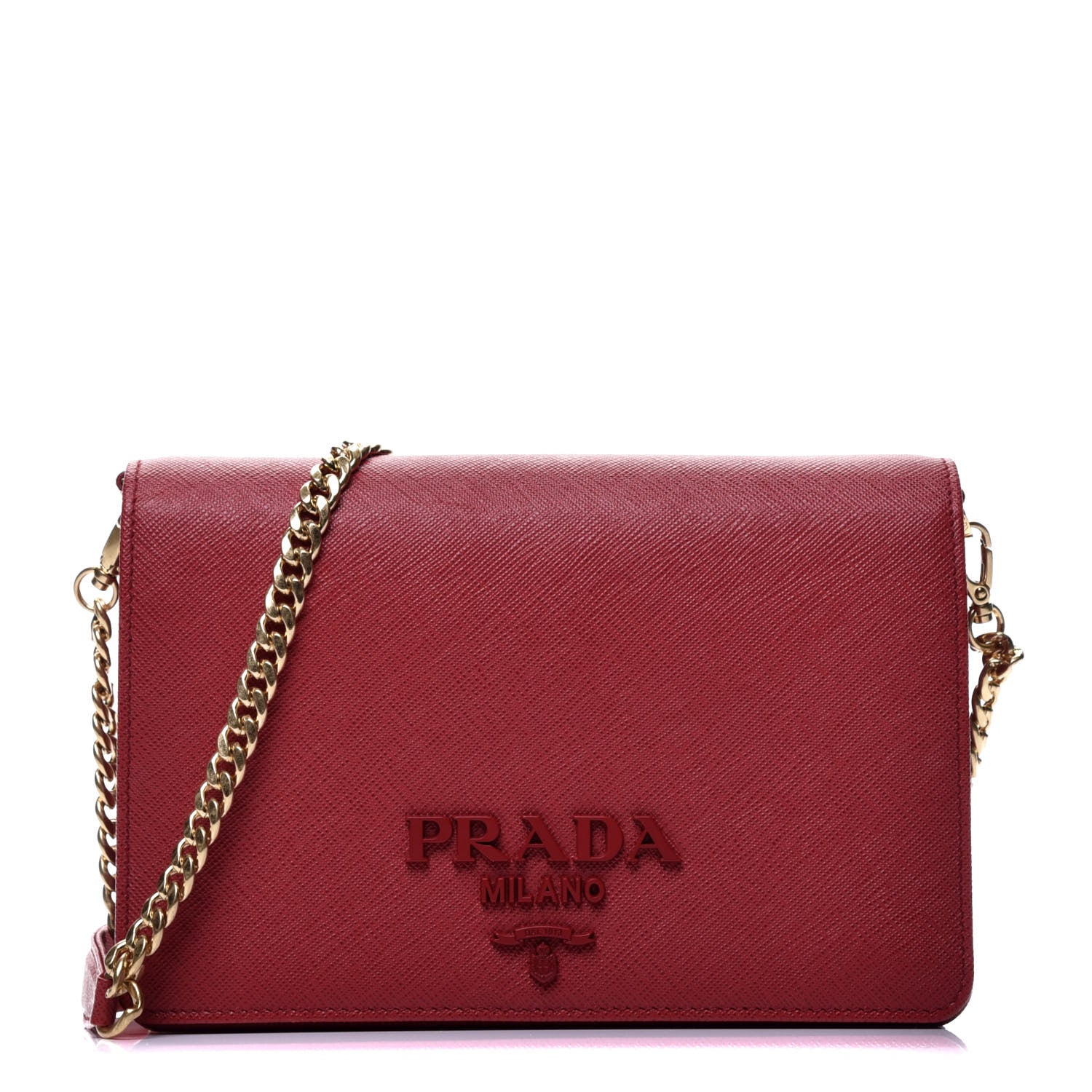 Prada Saffiano Lux Monochrome Chain Wallet Fuoco 1 of 8