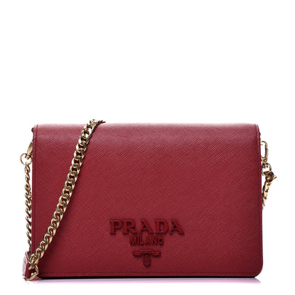 Prada Saffiano Lux Monochrome Chain Wallet Fuoco 1 of 8