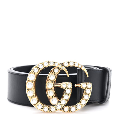 Gucci Moon Calfskin Pearl Double G 40mm Belt 85 34 Black Cream 1 of 5