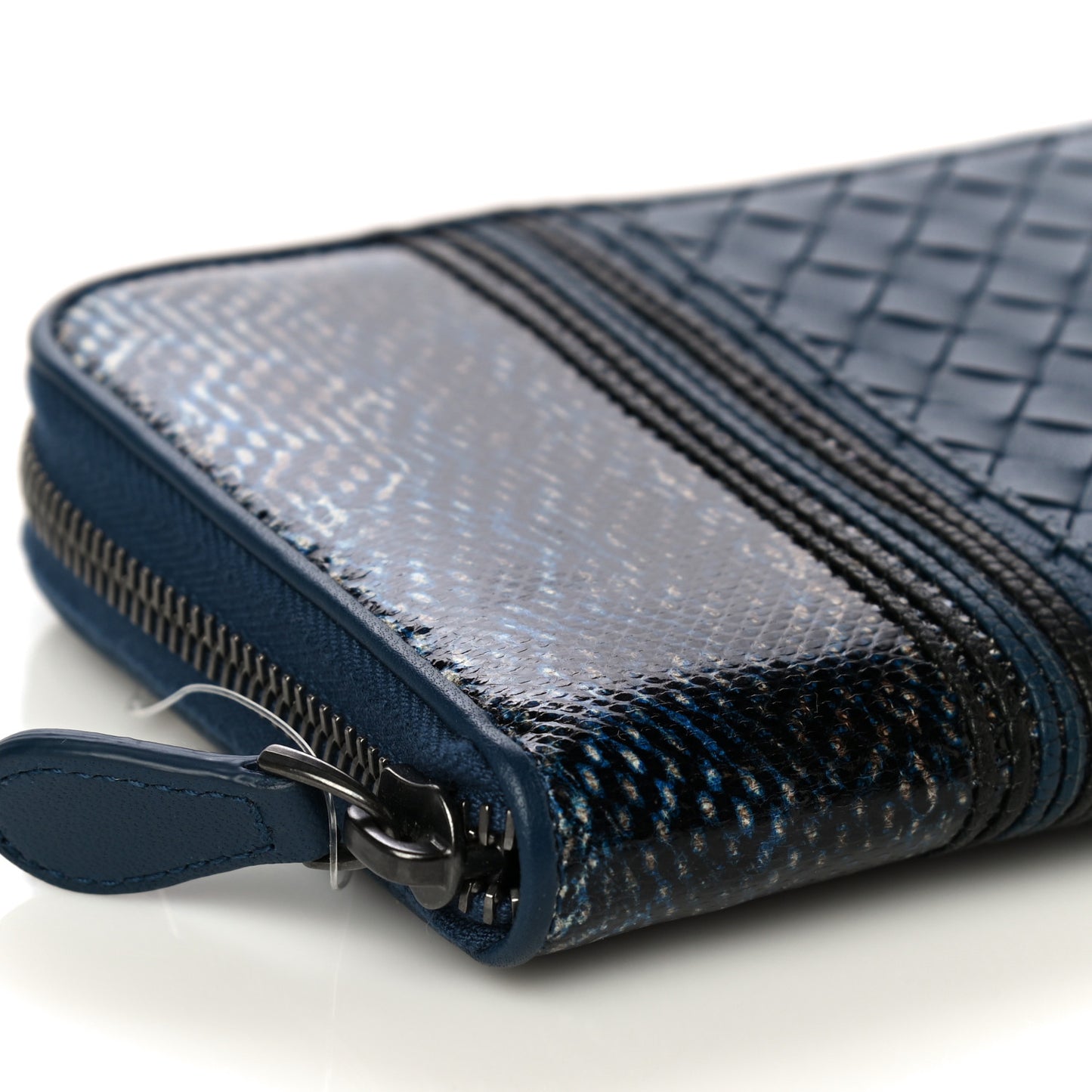 Nappa Embroidered Zip Around Wallet Blue