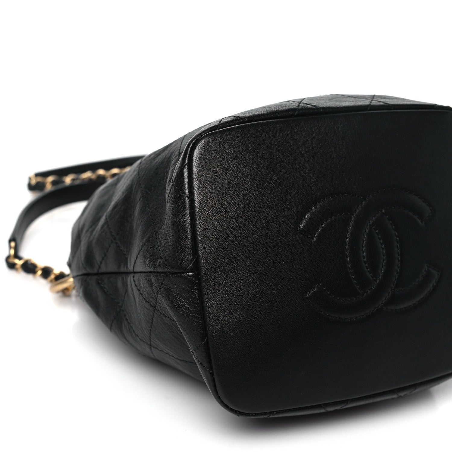 Chanel Lambskin Stitched Drawstring Bag Black 9 of 10