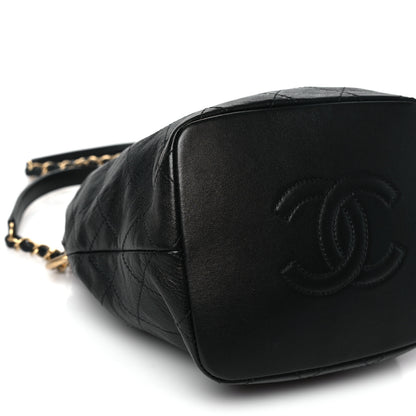 Chanel Lambskin Stitched Drawstring Bag Black 9 of 10