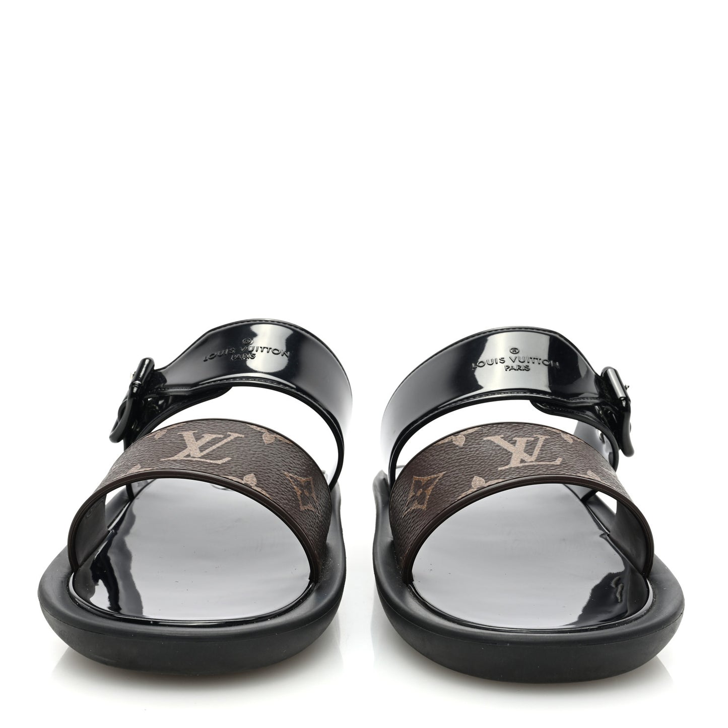 Monogram Sunbath Flat Mule Sandals 39 Black