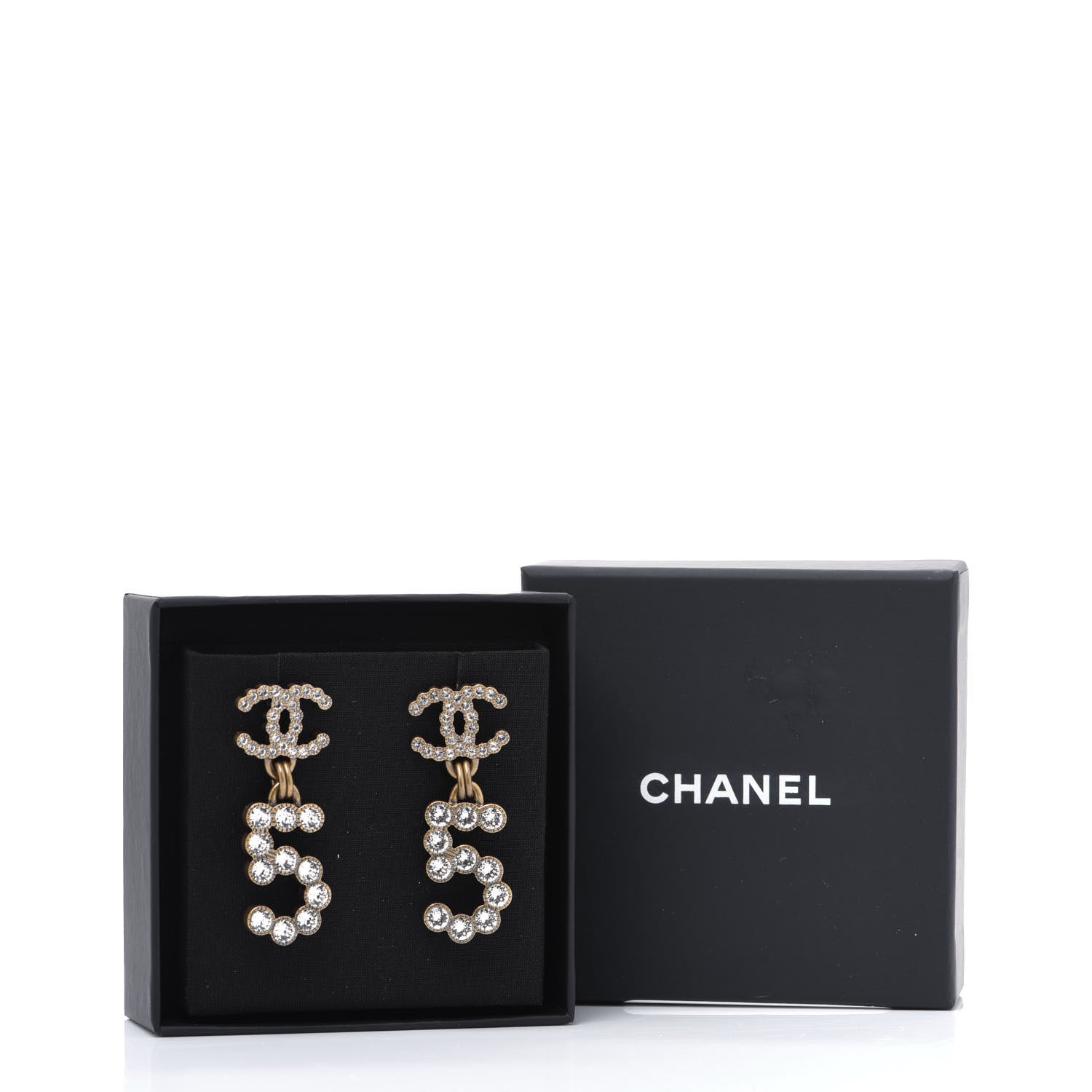 Chanel Metal Crystal City of Lights No 5 Drop Earrings Gold 6 of 6