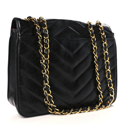 Chanel Lambskin Chevron Quilted Envelope Single Flap Black 3 of 11