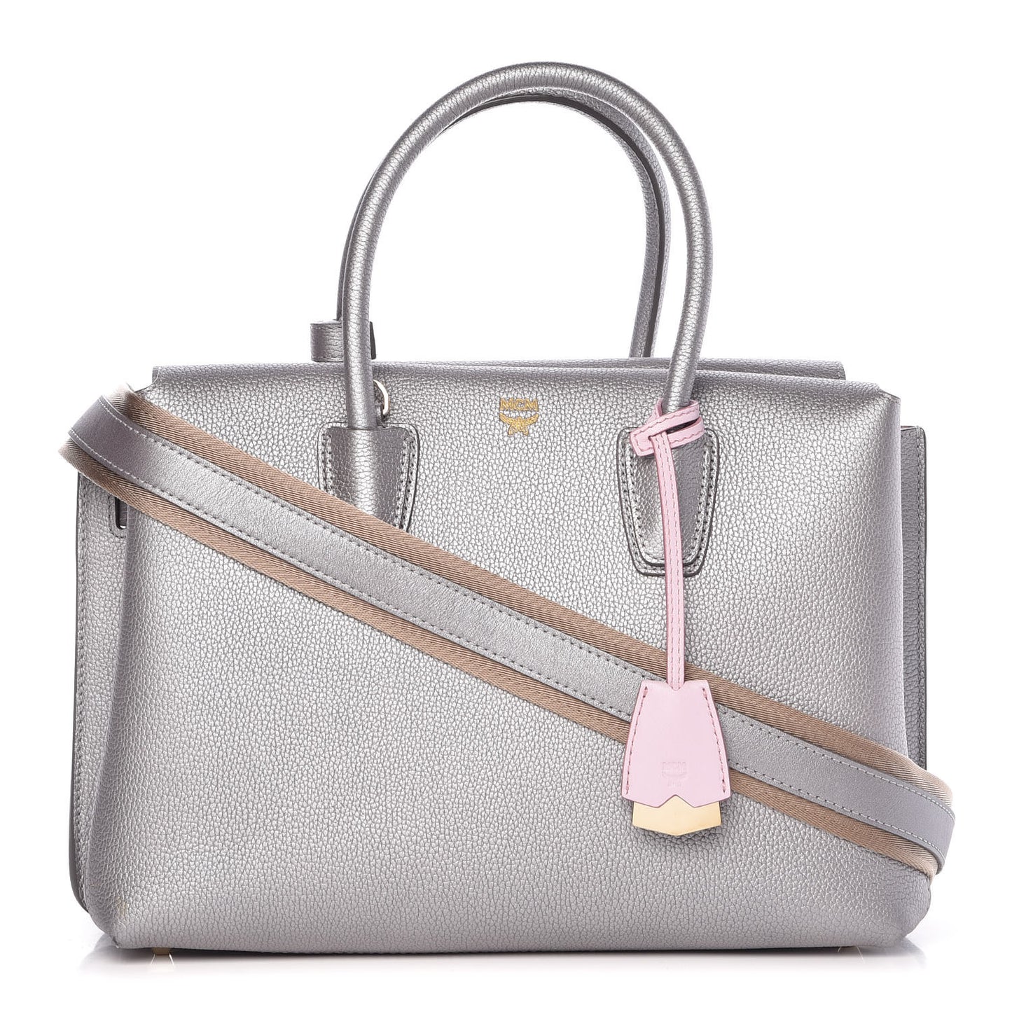 Metallic Grained Calfskin Medium Milla Tote Spike Silver