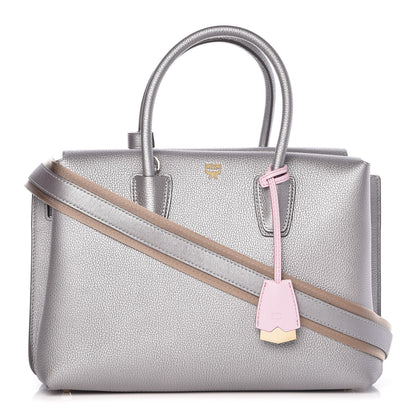 MCM Metallic Grained Calfskin Medium Milla Tote Spike Silver 1 of 14
