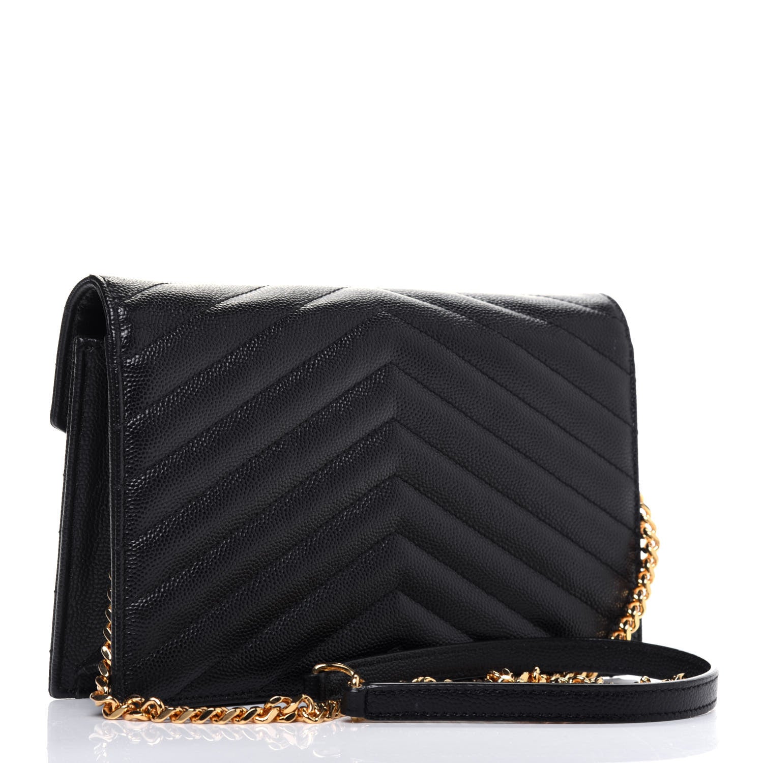 Saint Laurent Grain De Poudre Matelasse Chevron Monogram Envelope Chain Wallet Black 3 of 14