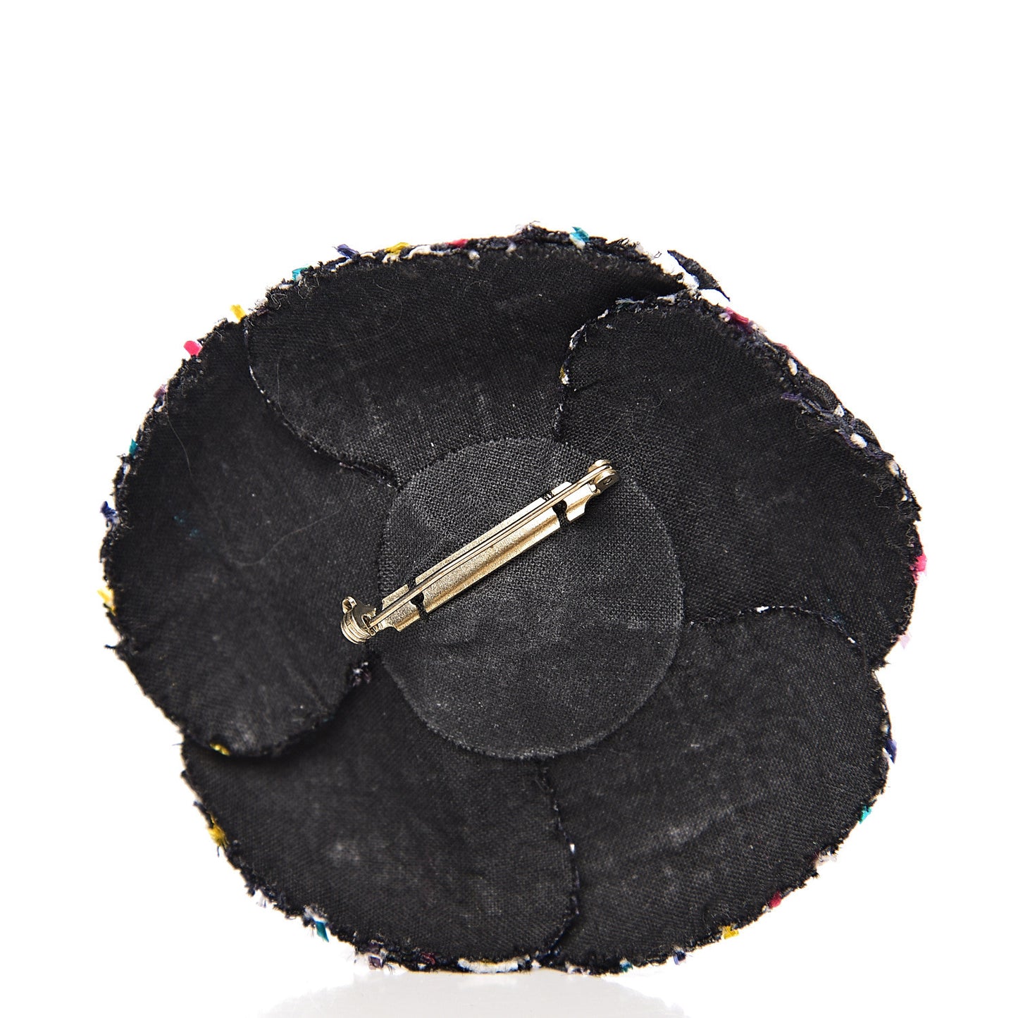 Tweed Camellia Pin Brooch Navy Multicolor