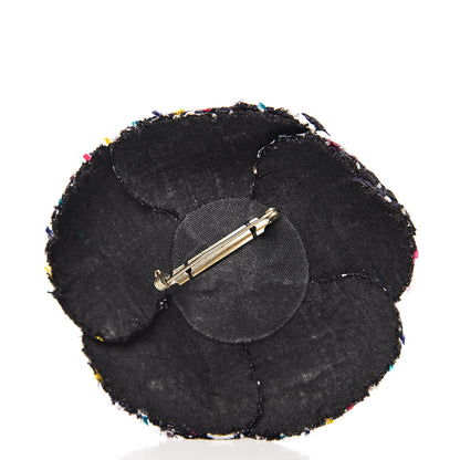 Chanel Tweed Camellia Pin Brooch Navy Multicolor 3 of 3