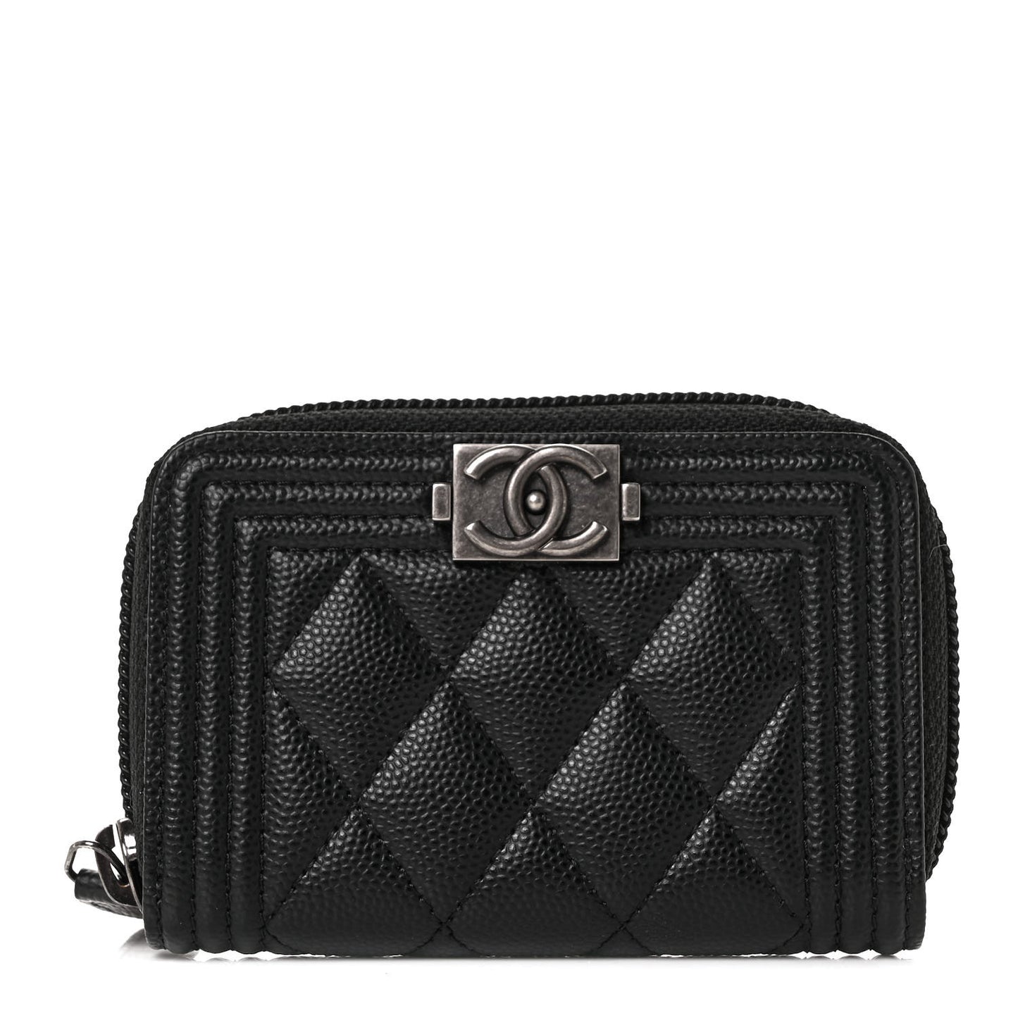 Caviar Quilted Boy Zip Around Coin Purse Wallet Black