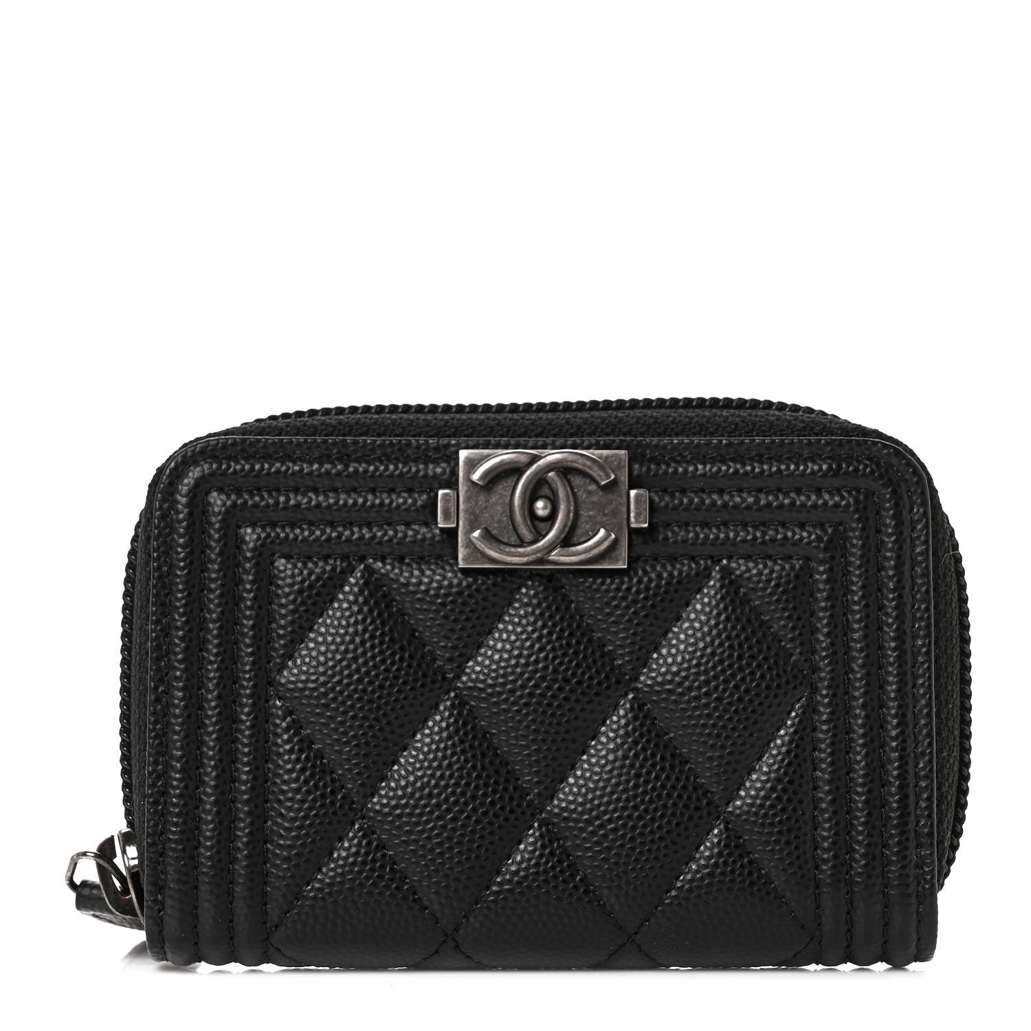 Chanel Caviar Quilted Boy Zip Around Coin Purse Wallet Black 1 of 20