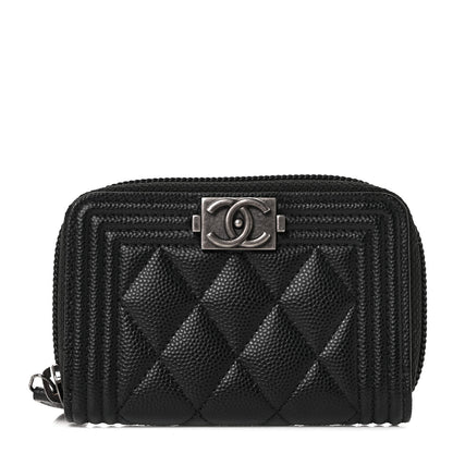 Chanel Caviar Quilted Boy Zip Around Coin Purse Wallet Black 1 of 20