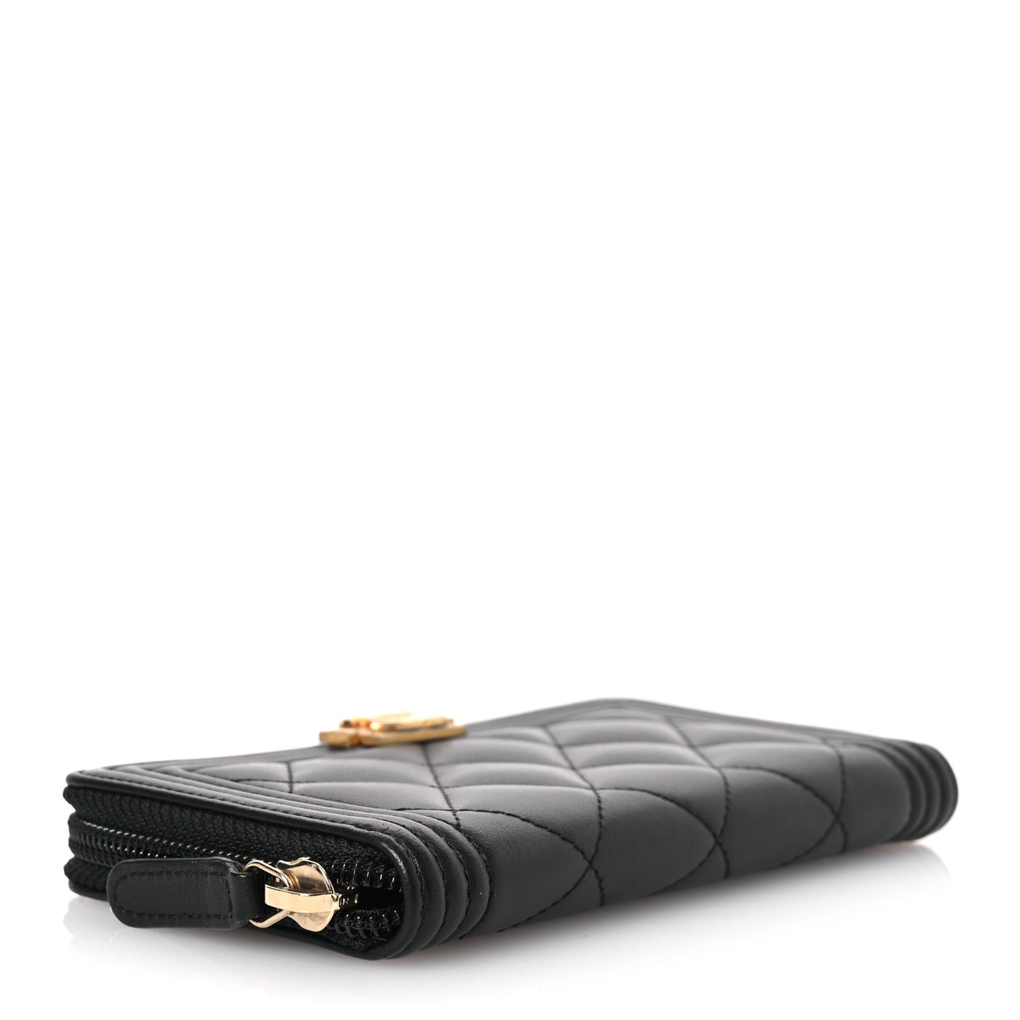 Lambskin Quilted Small Boy Zip Around Wallet Black