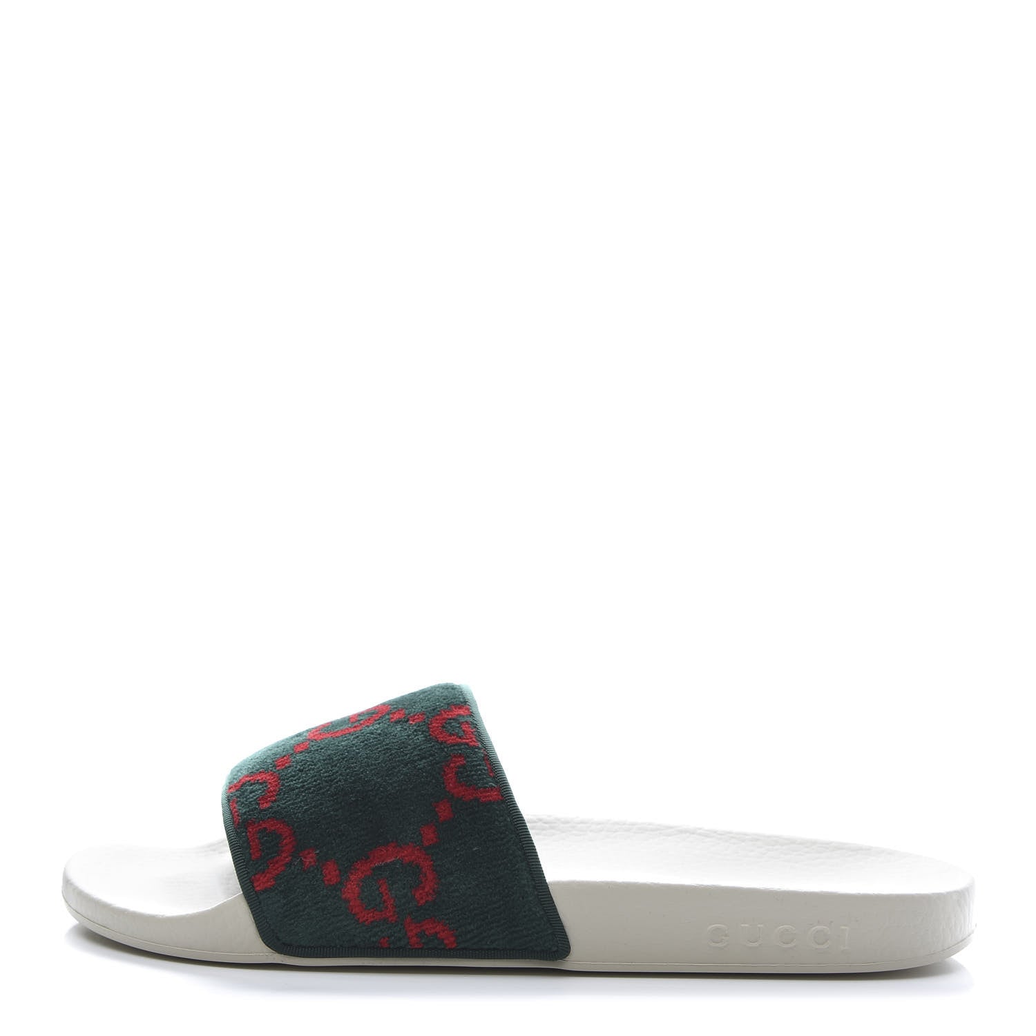 Gucci Velvet GG Monogram Slide Sandals 41 Green Red 1 of 9