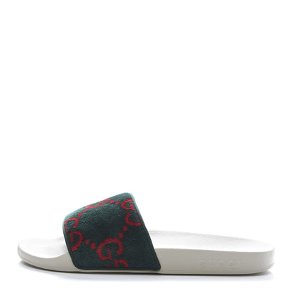 Gucci Velvet GG Monogram Slide Sandals 41 Green Red 1 of 9