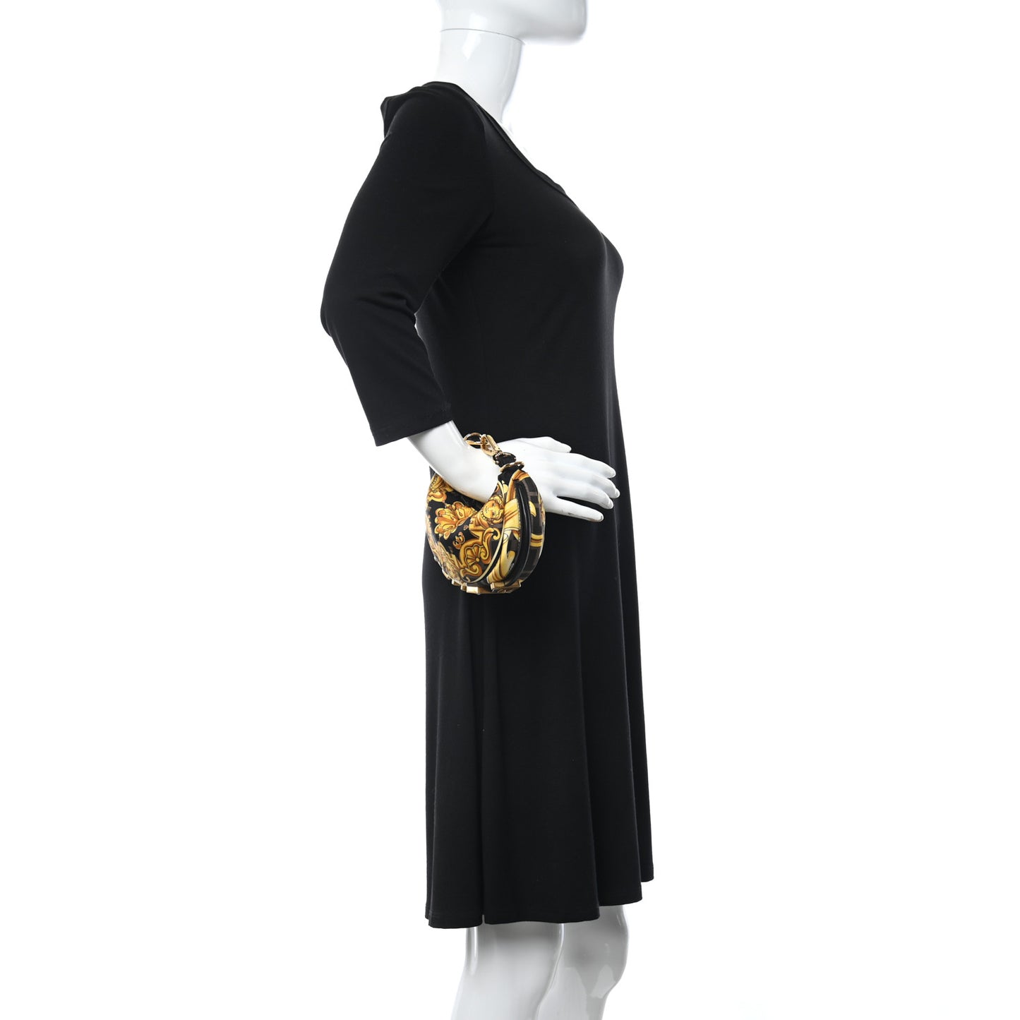 X VERSACE Silk Fendace Baroque Nano Fendigraphy Hobo Charm Black Gold
