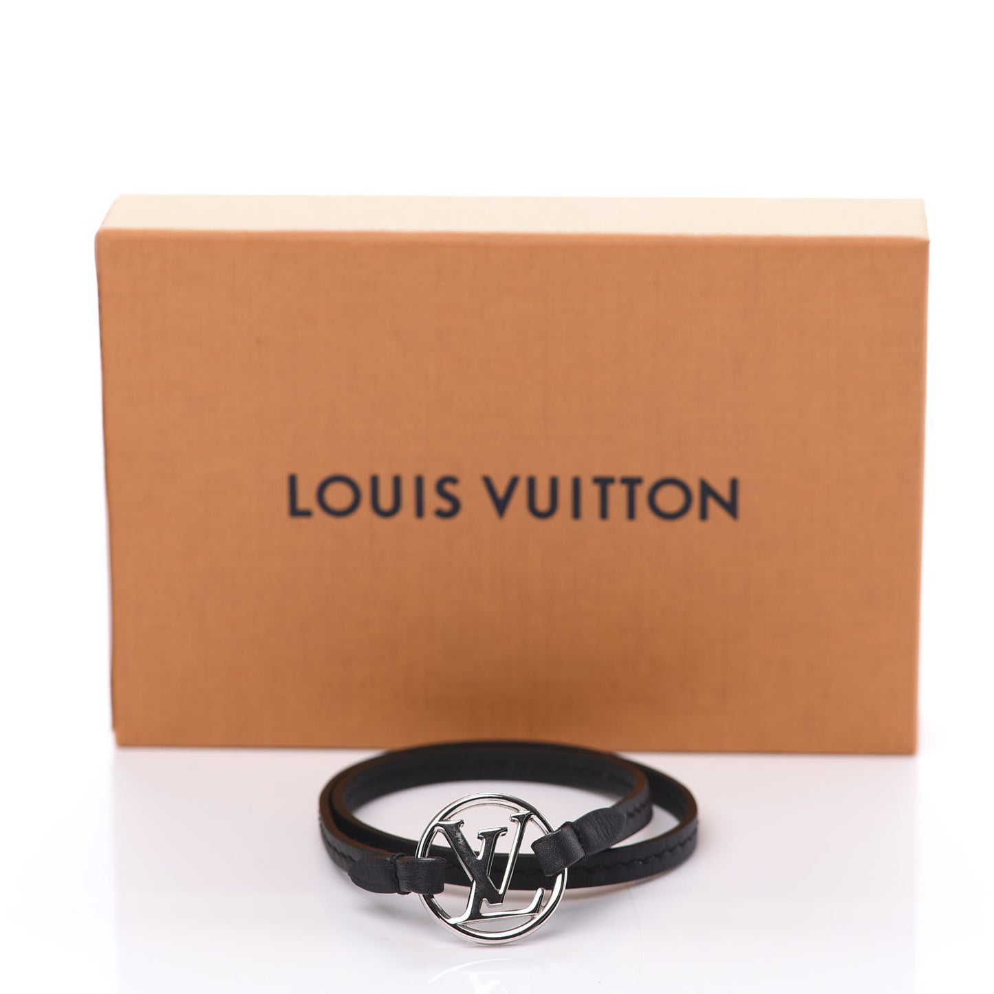 Calfskin LV Circle Double Wrap Bracelet Black