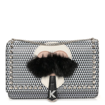 Fendi Vitello Elite Mink Fur Studded Karlito Tube Wallet On Chain Black White 1 of 12
