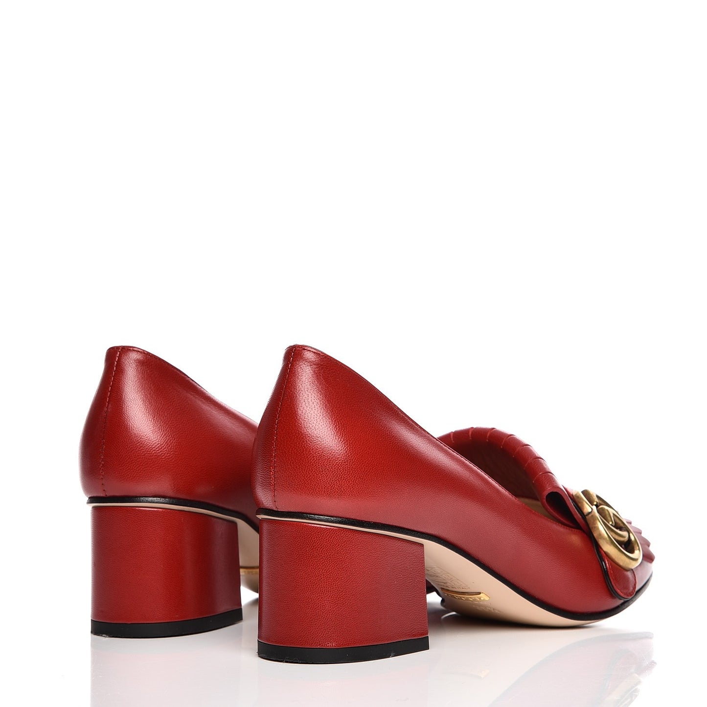 Malaga Kid GG Marmont Fringe 50mm Loafer Pumps 36.5 Hibiscus Red