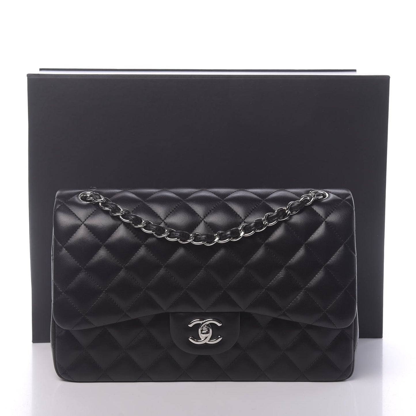 Lambskin Quilted Jumbo Double Flap Black