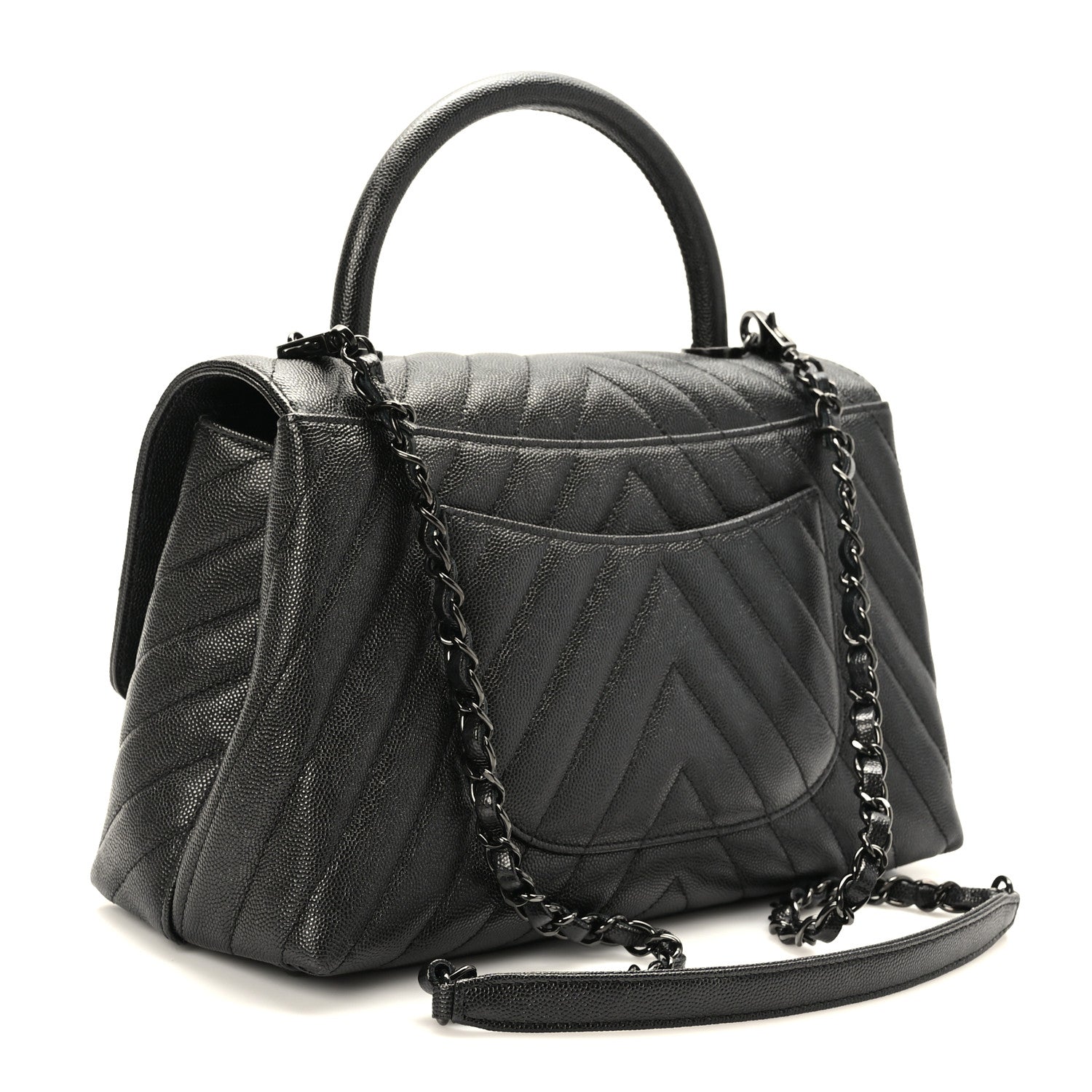 Chanel Caviar Chevron Quilted Small Coco Handle Flap So Black 3 of 9