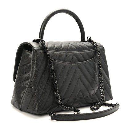 Chanel Caviar Chevron Quilted Small Coco Handle Flap So Black 3 of 9