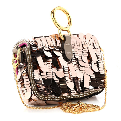 Fendi Sequin Paillettes Shiny Nappa Sex and the City Nano Maxi Buckle Baguette Charm Tortora 3 of 10