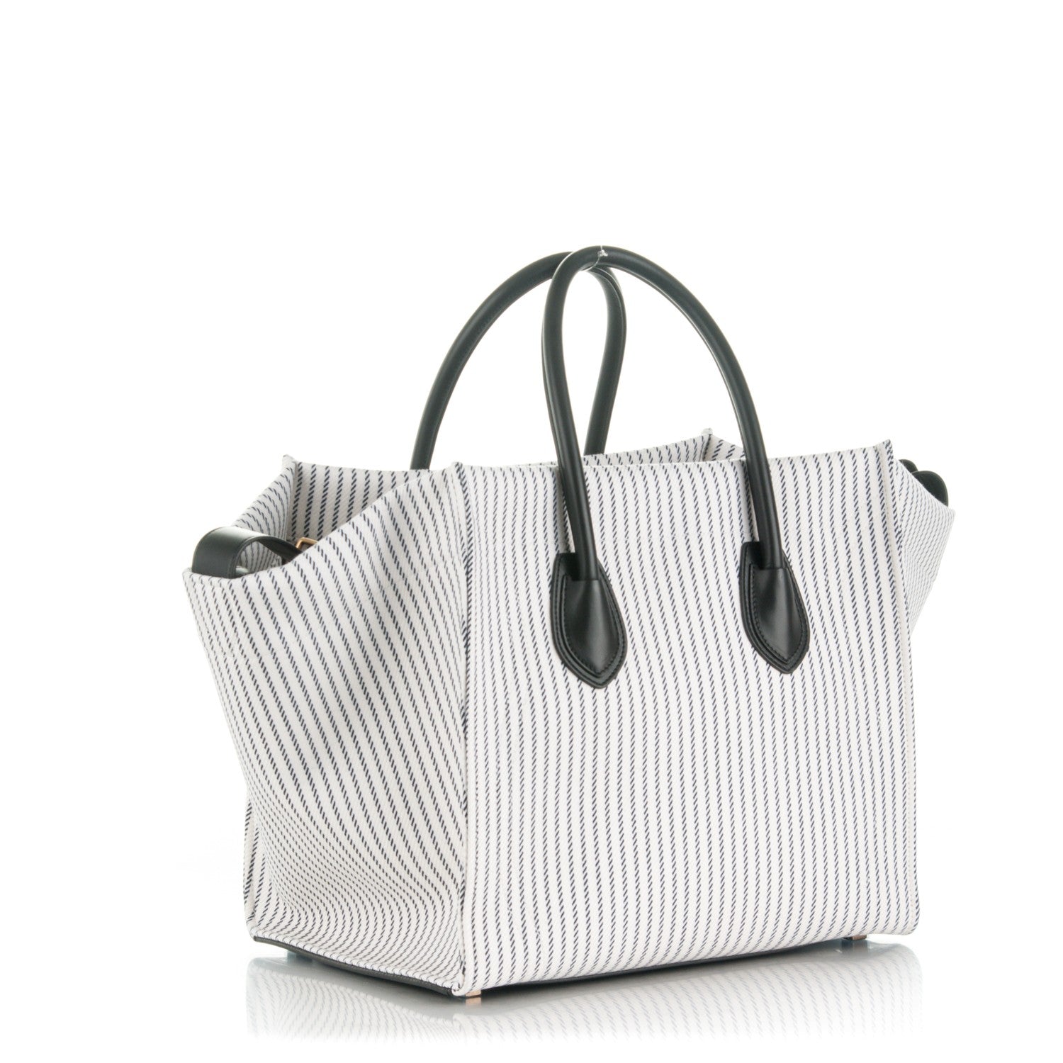 Celine Cotton Canvas Striped Medium Phantom Luggage White Navy 3 of 10