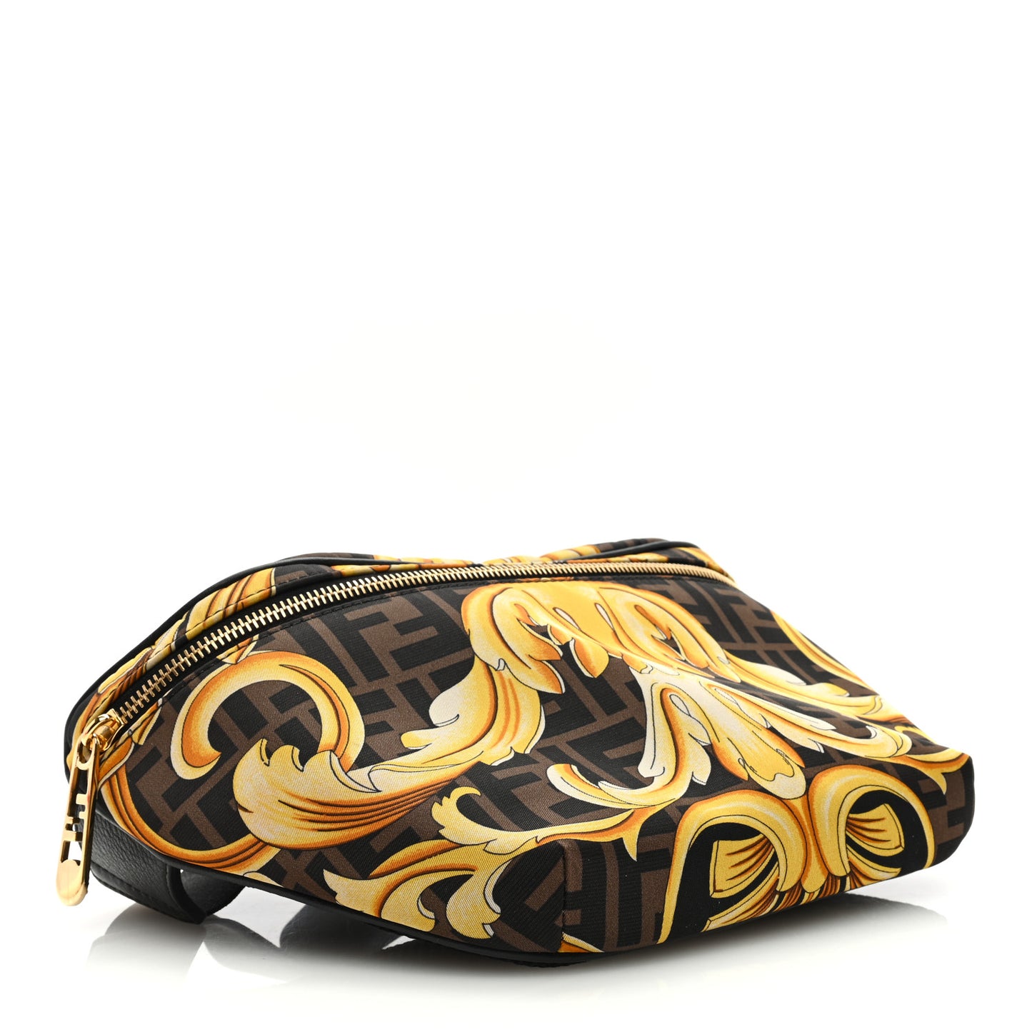 X VERSACE Nylon Cuoio Romano Fendace FF Baroque Belt Bag Black Gold