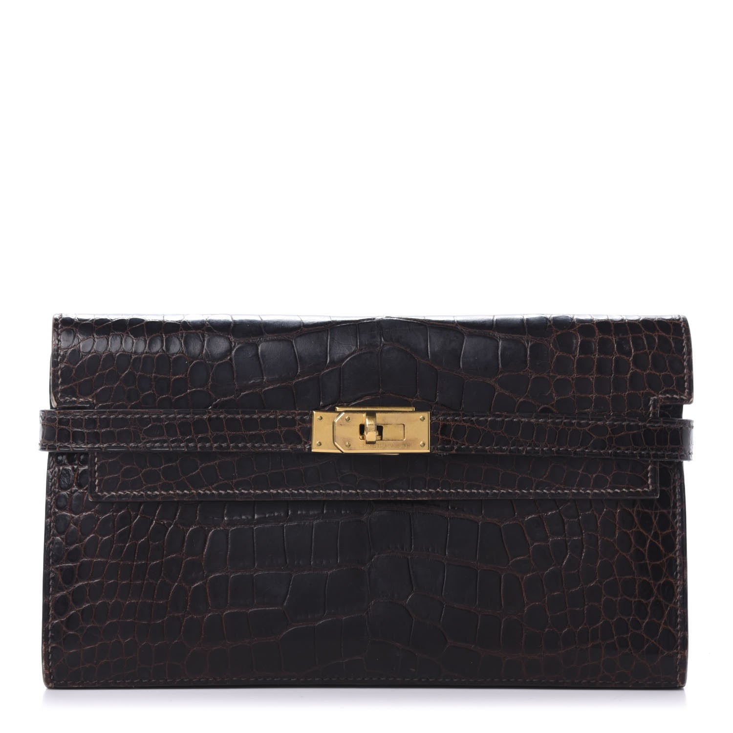 Hermes Matte Alligator Kelly Longue Wallet Chocolate 1 of 13