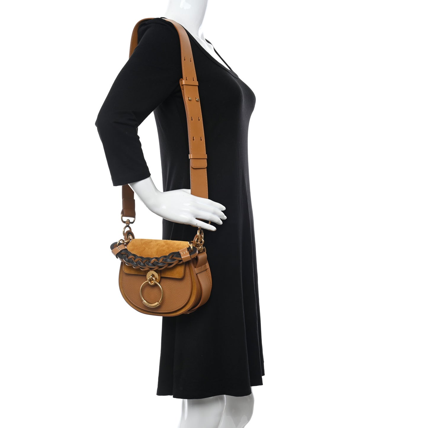 Calfskin Suede Small Braided Tess Bag Autumnal Brown