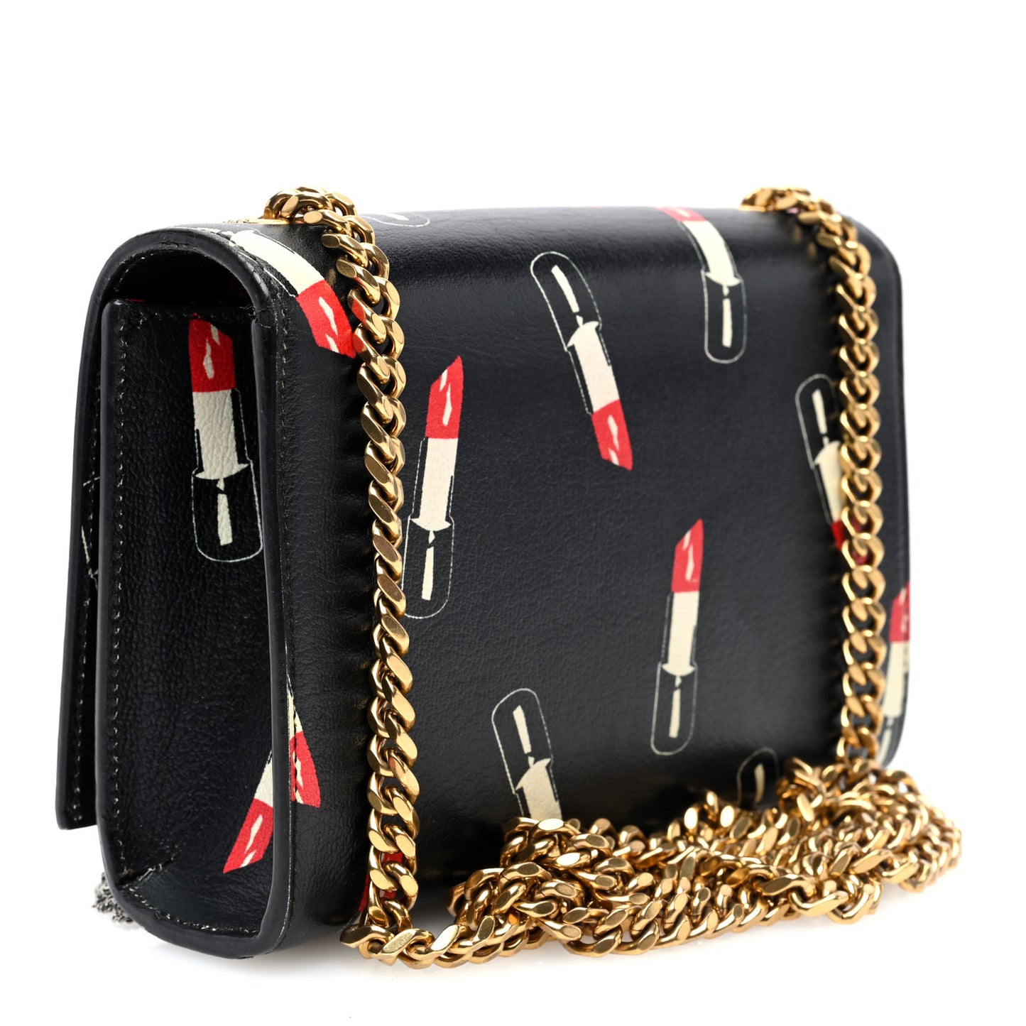 Calfskin Lipstick Print Small Classic Monogram Kate Tassel Satchel Black