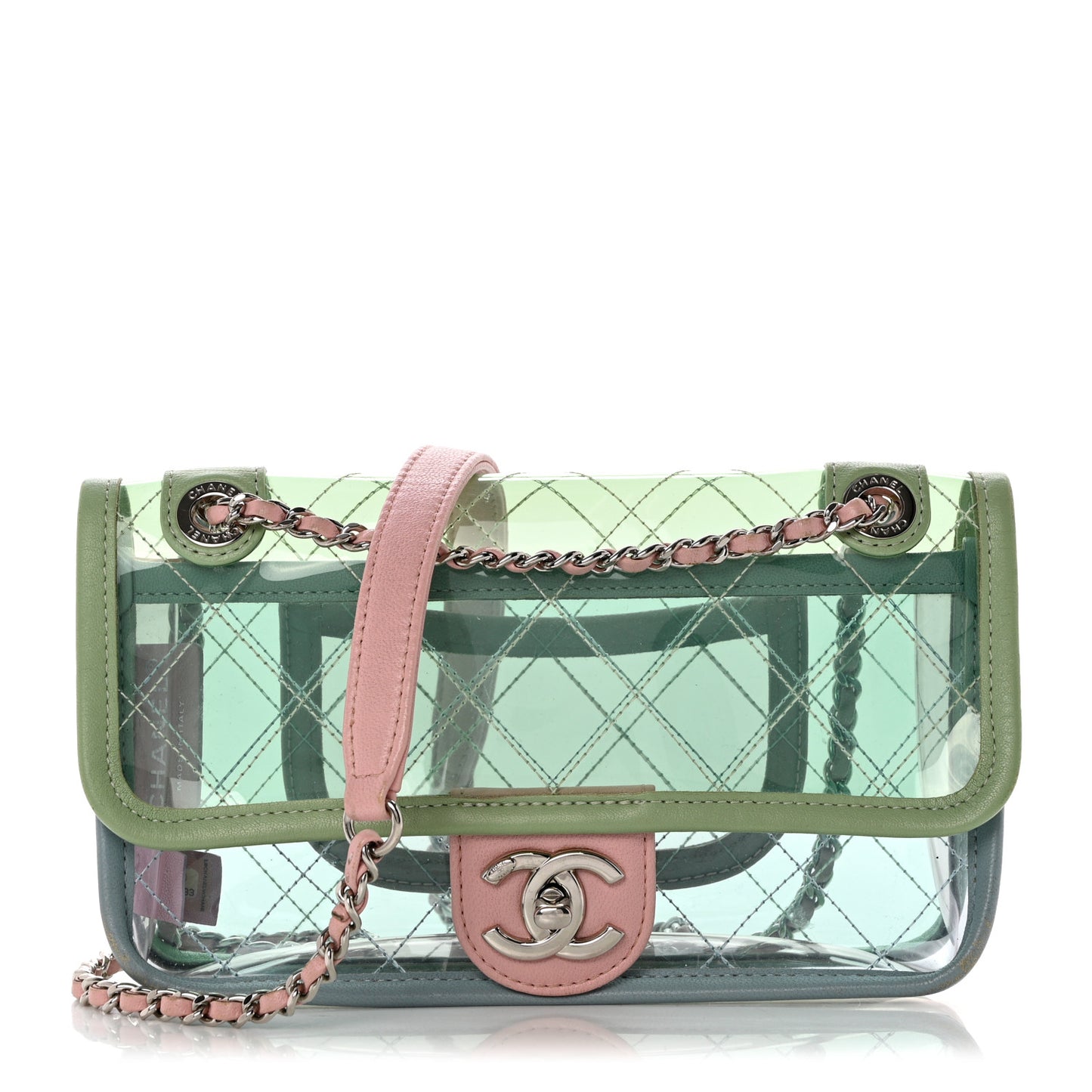 Lambskin PVC Quilted Mini Coco Splash Flap Blue Green