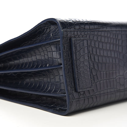Saint Laurent Calfskin Crocodile Embossed Small Supple Sac de Jour Navy 6 of 8