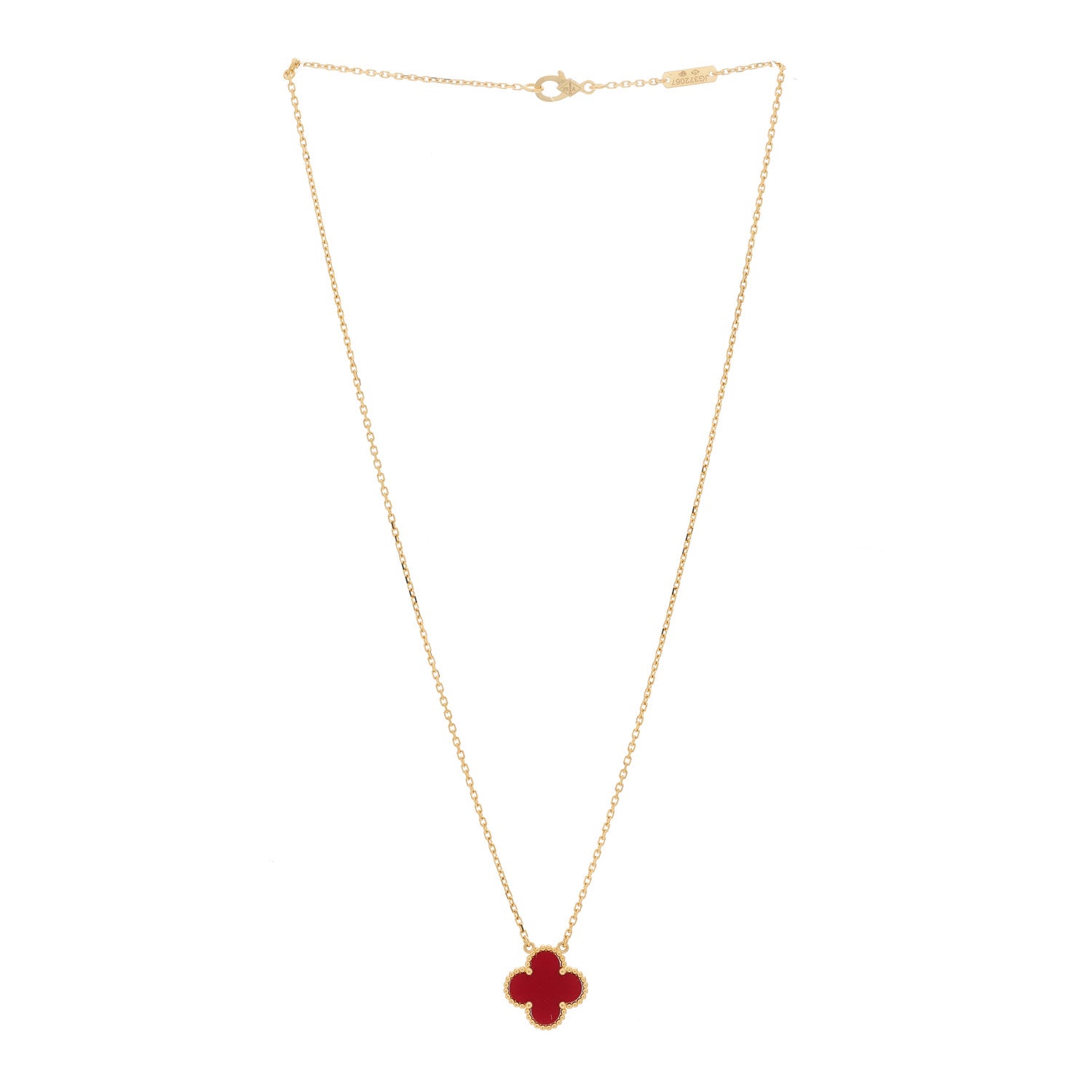 Van Cleef & Arpels 18K Yellow Gold Carnelian Vintage Alhambra Pendant Necklace 3 of 6