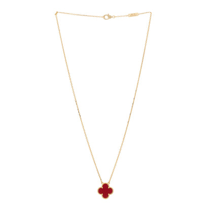 Van Cleef & Arpels 18K Yellow Gold Carnelian Vintage Alhambra Pendant Necklace 3 of 6