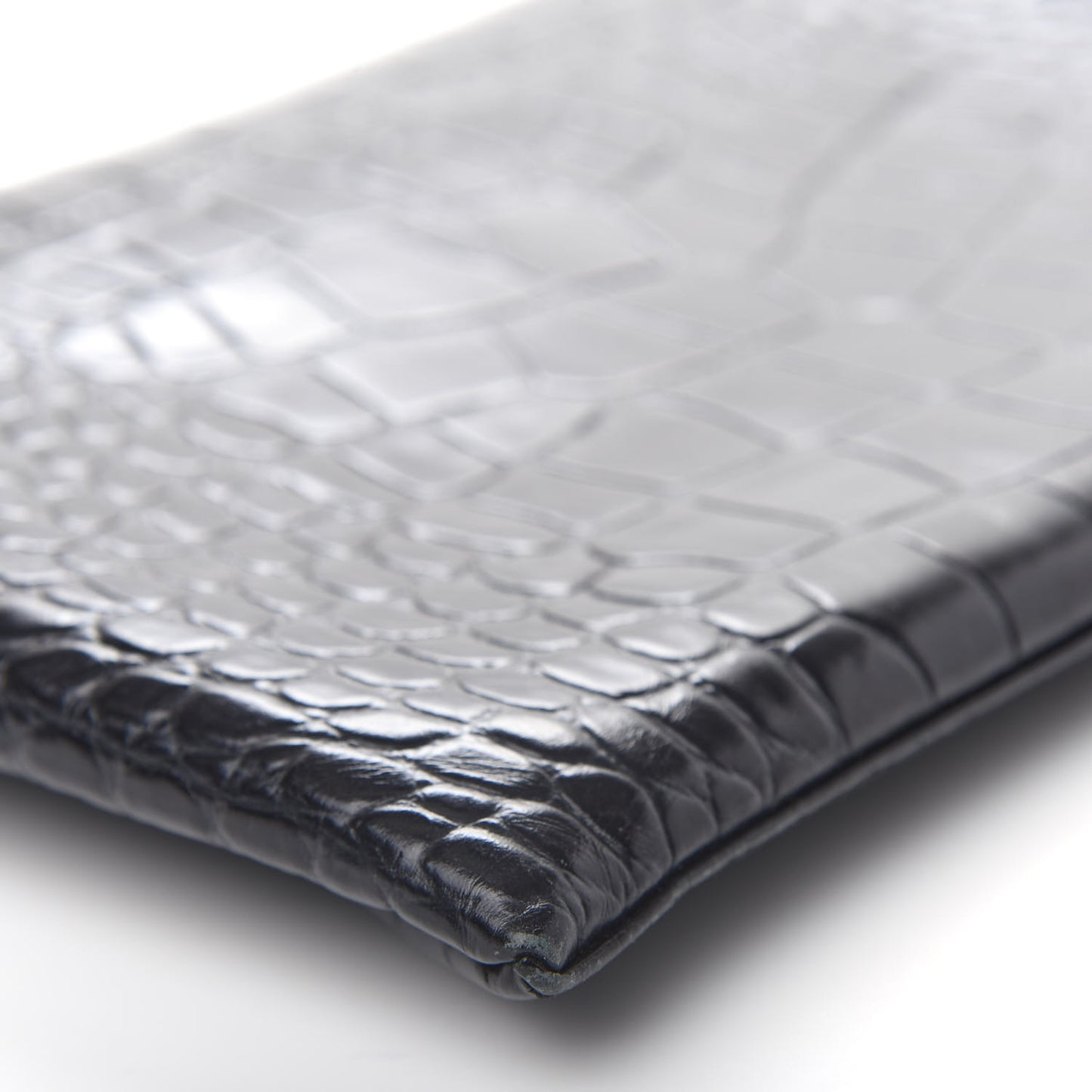 Calfskin Crocodile Embossed Medium Antigona Envelope Clutch Black