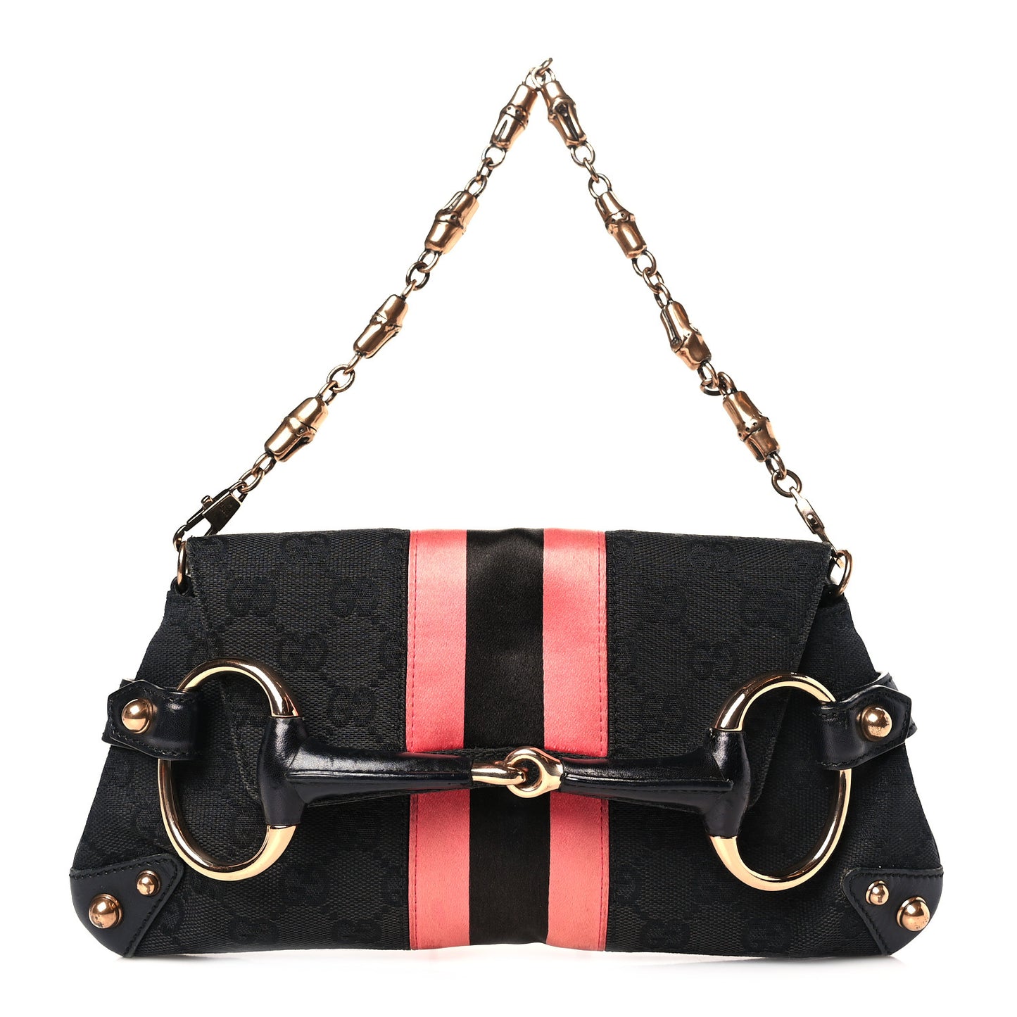Monogram Horsebit Web Clutch Black
