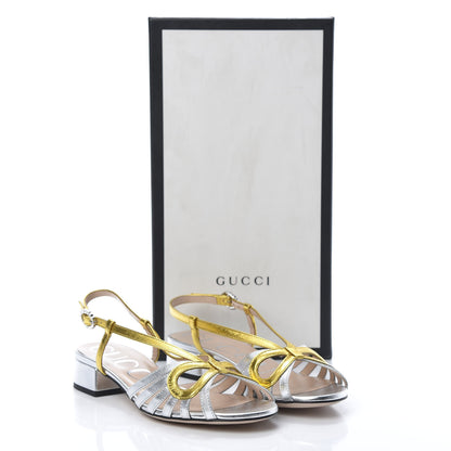 Gucci Metallic Nappa Crystal Zephyra Slingback Low Heel Sandals 36 Silver Gold 8 of 8