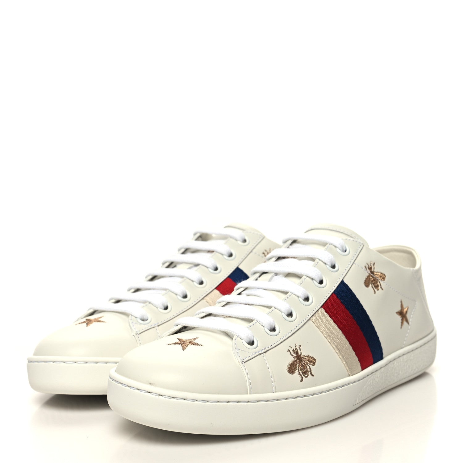 Gucci Calfskin Bee Star Embroidered Sylvie Web Ace Sneakers 38.5 White 3 of 9