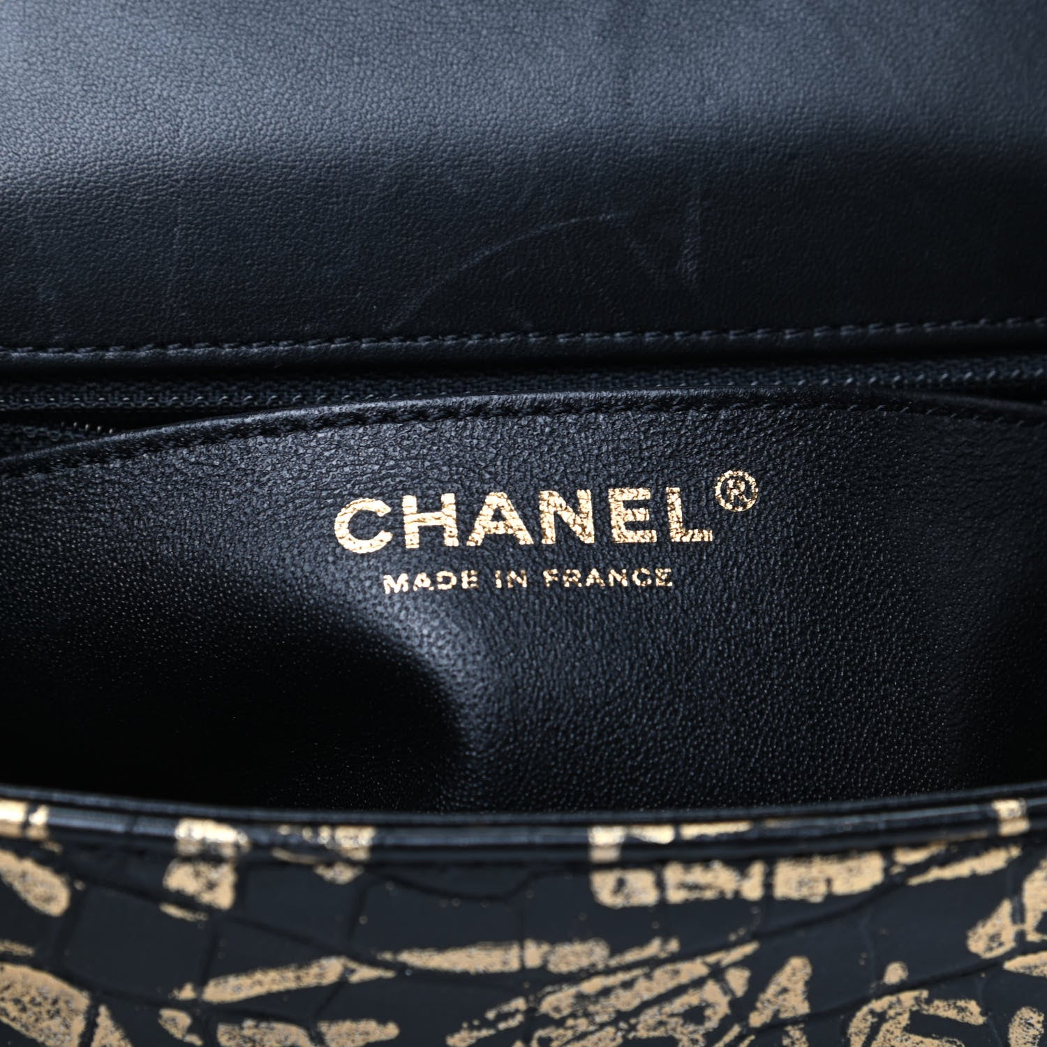 Chanel Calfskin Crocodile Embossed Graffiti 2.55 Mini Cocodile Reissue Flap Black Gold 6 of 10